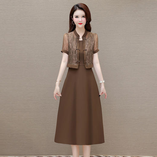 简约修身内搭连衣裙，国风短袖轻薄外披两件套QYM-YJ-24DA51-L 商品图0