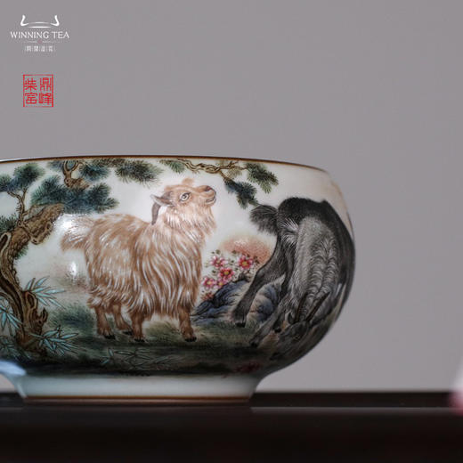 问鼎汝瓷鼎峰柴窑天青禅定杯（三羊开泰）（缺货） 商品图1