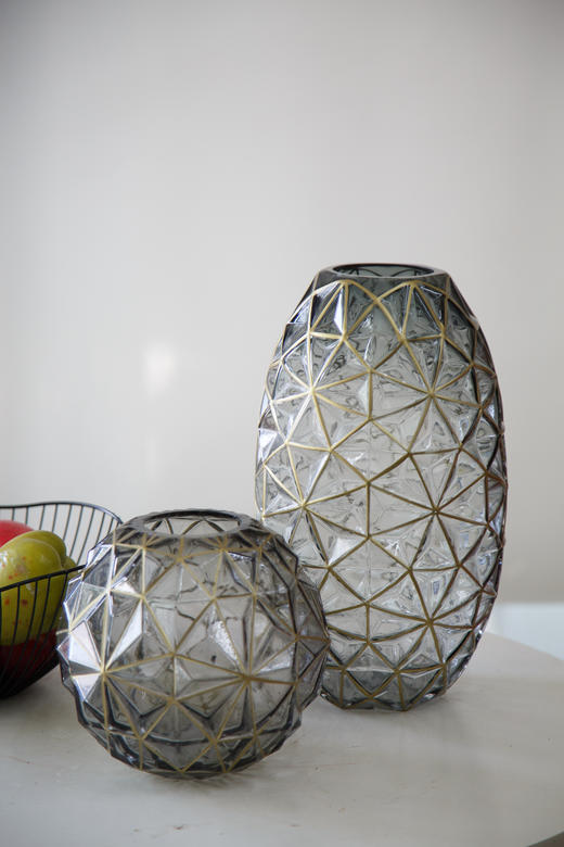 几何描金灰色花瓶 商品图0