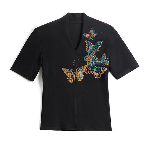 SMZ18560重工烫钻小衫女2024夏季新款v领短袖t恤薄款修身显瘦洋气套头上衣 商品图4