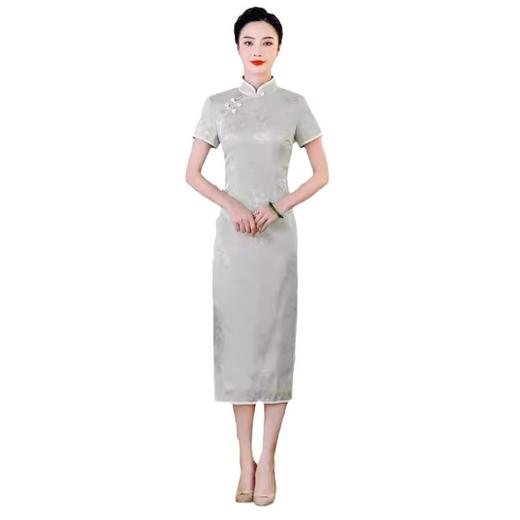 高端真丝旗袍复古新中式修身HQ215绿 商品图4