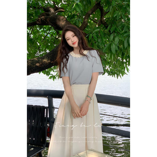 鹿向南「清新蓝语」圆领正肩休闲T恤2025夏季新款通勤短袖上衣女 商品图2