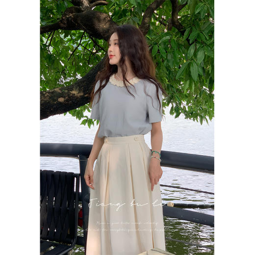 鹿向南「清新蓝语」圆领正肩休闲T恤2025夏季新款通勤短袖上衣女 商品图1