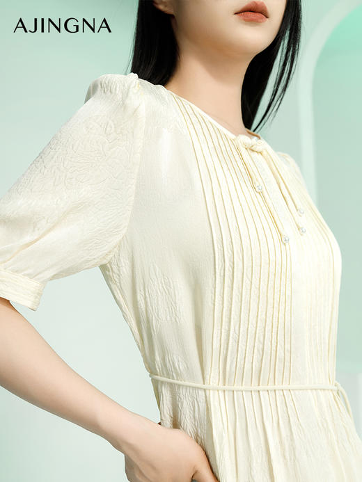 【商场同款】阿菁娜2024夏季新款新中式提花肌理收腰连衣裙A30X212072 商品图2