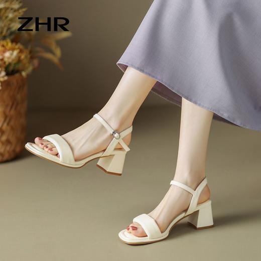 ZHR一字带粗跟凉鞋2023新款凉鞋女外穿洋气超仙鞋子夏季百搭凉鞋 商品图8