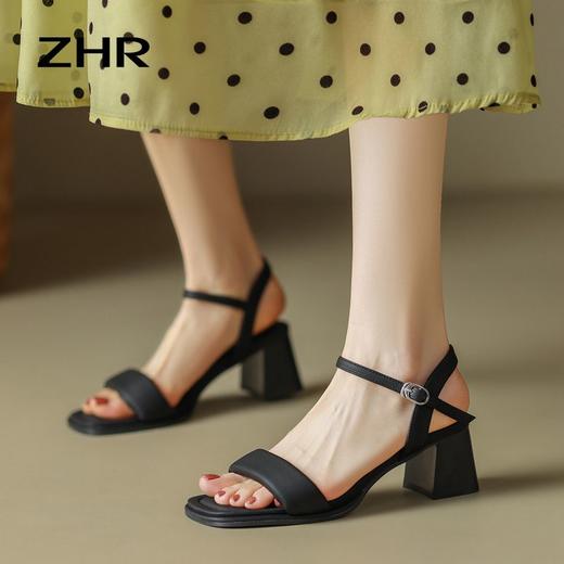 ZHR一字带粗跟凉鞋2023新款凉鞋女外穿洋气超仙鞋子夏季百搭凉鞋 商品图4