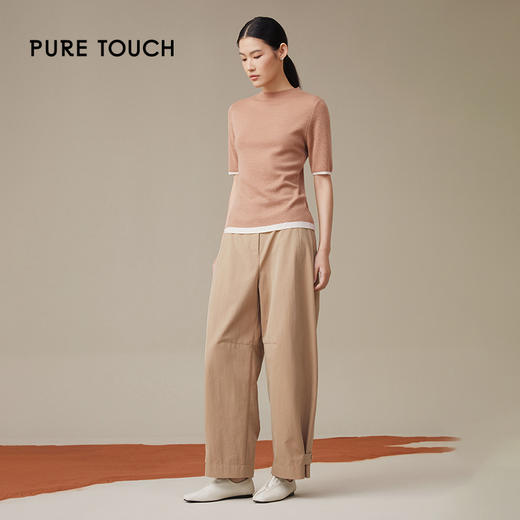 pure touch卡其色拼接绵羊毛针织衫1346243342 商品图1