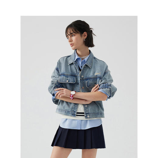TeenieWeenie小熊字母牛仔外套女秋季外套TTJE243802P 商品图3