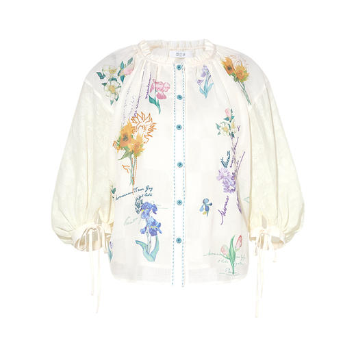 两三事梵高文艺写生花集2024夏季新款印花绑带灯笼袖衬衫女宽松 商品图4