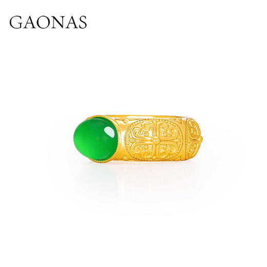 GAONAS 铜合金合成锆石戒指 百卉含英 国风花丝金色戒指10660JGO 商品图1