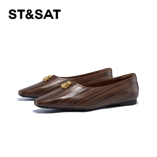 星期六时髦小方头牛皮平底单鞋SSC3111157 商品图5