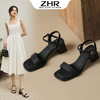 ZHR一字带粗跟凉鞋2023新款凉鞋女外穿洋气超仙鞋子夏季百搭凉鞋 商品缩略图1