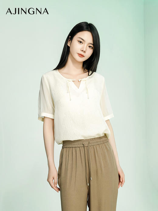 【商场同款】阿菁娜2024夏季新款新中式提花肌理宽松小衫A30X202031 商品图1