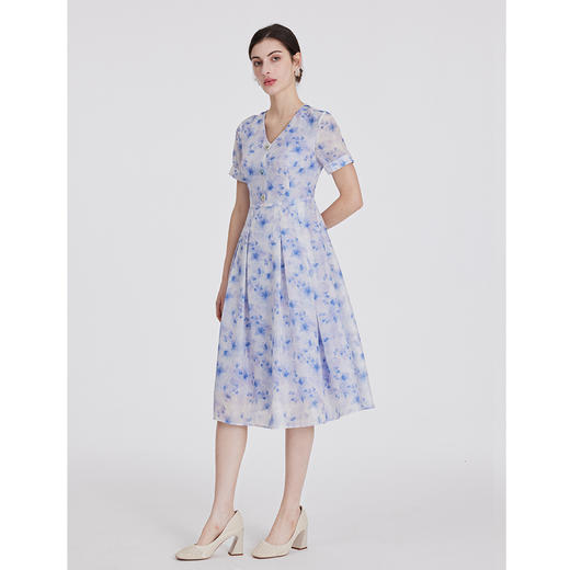 司歌提花雪纺短袖收腰连衣裙A891093X 商品图4