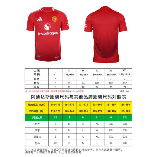 小李子ADIDAS阿迪达斯曼联主场球员版球衣短袖足球服成人男JF1291 商品图3