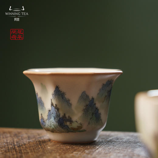 龙泉问鼎彩绘哥窑潭影杯（青绿山水）（缺货） 商品图0
