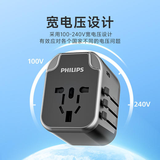 飞利浦（PHILIPS） 插座欧标插座全球通用德标插排韩国排插巴厘岛泰国插头转换器转换插头全球通用转换插头 【全球通】升级15W多C口 商品图5