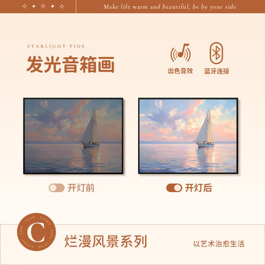 【ins风蓝牙音响画】铝合金框架 卧室客厅家用灯光桌面摆件 蓝牙音响风景画 七夕情人节礼物 商品图7