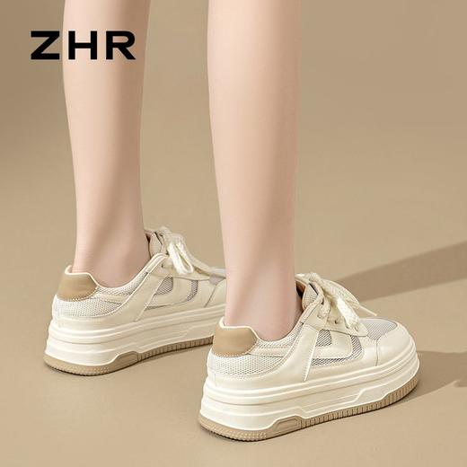ZHR则则透气网面鞋厚底百搭小白鞋轻便超软板鞋麦穗松糕底休闲鞋 商品图9