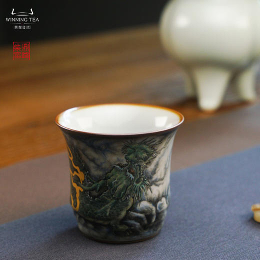 问鼎汝瓷鼎峰柴窑天青竹节杯（威风祥麟） 商品图0