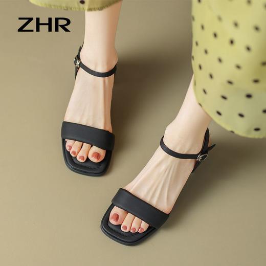 ZHR一字带粗跟凉鞋2023新款凉鞋女外穿洋气超仙鞋子夏季百搭凉鞋 商品图5