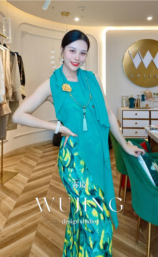 【雾境定制】空谷幽兰系列高级气质进口乔其纱+进口弹力缎连衣裙 3204134 商品图8