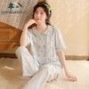 松植屋女款圆领小花短袖长裤套装2024夏季全棉纱布女士睡衣家居服 商品缩略图1