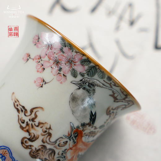问鼎汝瓷鼎峰柴窑天青竹节杯（绶带双栖） 商品图1