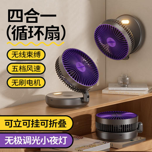 【四合一循环扇！可立可挂可折叠】新款多功能折叠夜光风扇桌面USB静音迷你小风扇四合一空气循环扇，向右转动，打开香薰盖内有香薰棉，可自行添加香水，给你一个舒适的环境。ry 商品图0