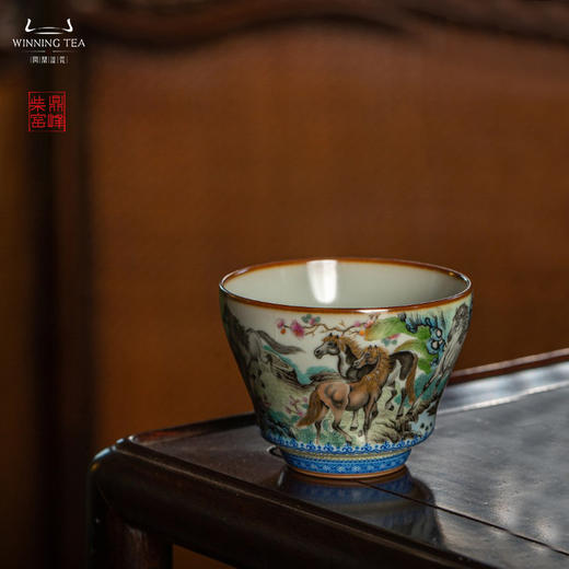 问鼎汝瓷鼎峰柴窑天青馥郁杯（八骏图） 商品图0