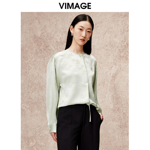 VIMAGE纬漫纪新中式气质通勤印花舒适印花上衣秋季新款V2209802 商品图2