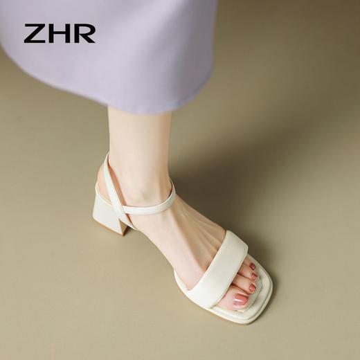 ZHR一字带粗跟凉鞋2023新款凉鞋女外穿洋气超仙鞋子夏季百搭凉鞋 商品图9