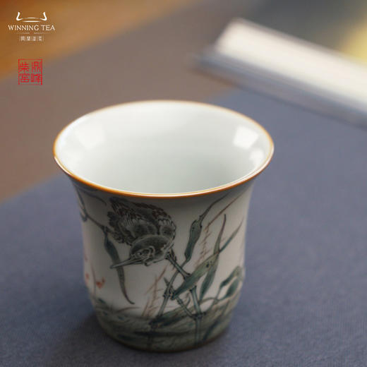 问鼎汝瓷鼎峰柴窑天青竹节杯（秋月春风） 商品图2