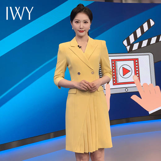 IWY/黄色西装连衣裙七分袖主持人艺考播音正式场合Q14103 商品图3
