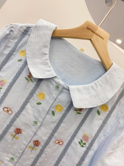 松植屋女款圆领小花短袖长裤套装2024夏季全棉纱布女士睡衣家居服 商品图6