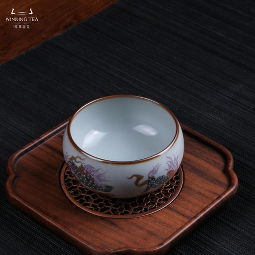 问鼎汝瓷鼎峰柴窑天青禅定杯（瑞狮舞彩） 商品图1