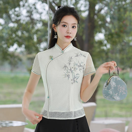 【夏竹】蕾丝定位印花短款，国风新中式旗袍唐装上衣XGT- T23060 商品图1