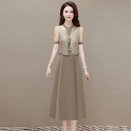 简约修身内搭连衣裙，国风短袖轻薄外披两件套QYM-YJ-24DA51-L 商品图1