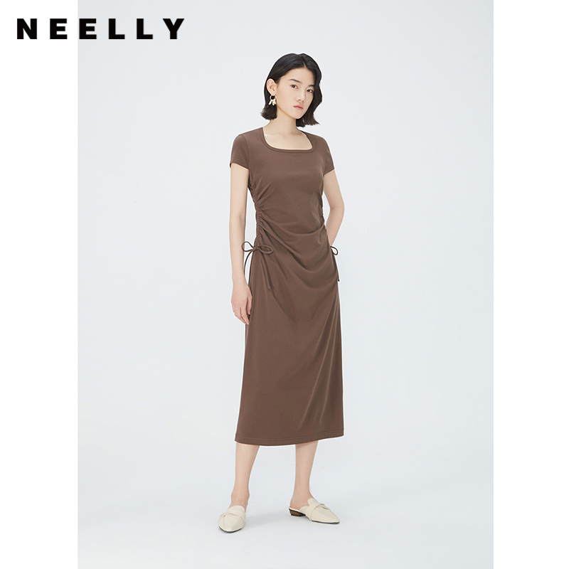 NEELLY2024新款收腰夏季短袖法式高端气质连衣裙N24061Y01198