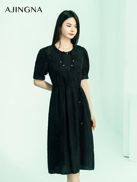 【商场同款】阿菁娜2024夏季新款新中式提花肌理收腰连衣裙A30X212072 商品图3