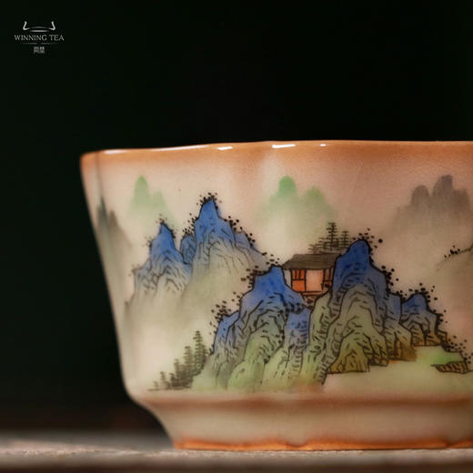 龙泉问鼎彩绘哥窑簪花杯（青绿山水) 商品图2