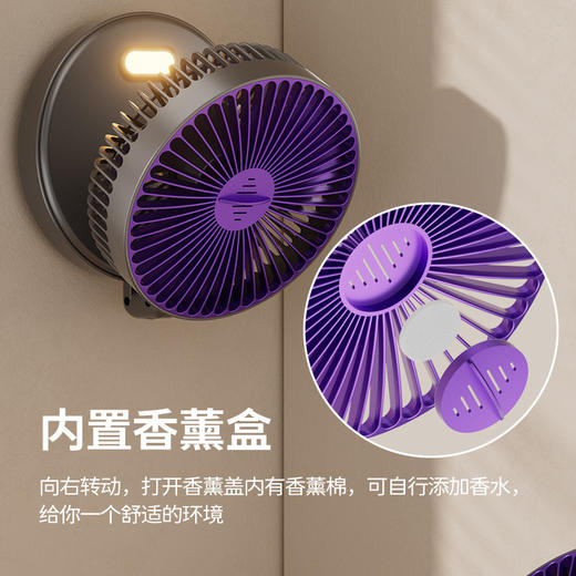 【四合一循环扇！可立可挂可折叠】新款多功能折叠夜光风扇桌面USB静音迷你小风扇四合一空气循环扇，向右转动，打开香薰盖内有香薰棉，可自行添加香水，给你一个舒适的环境。ry 商品图3