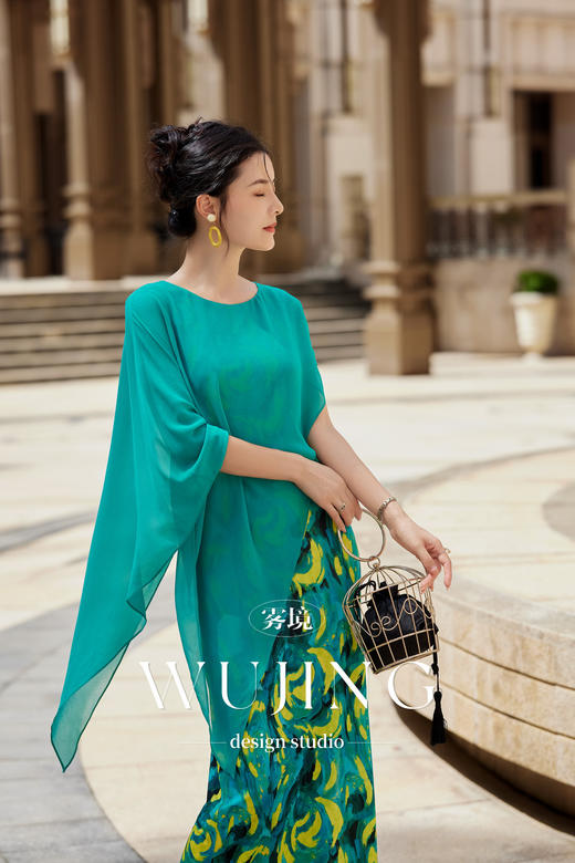 【雾境定制】空谷幽兰系列高级气质进口乔其纱+进口弹力缎连衣裙 3204134 商品图2