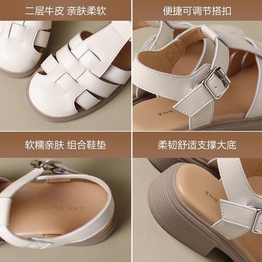 ZHR猪笼鞋女复古时尚包头凉鞋夏法式软底休闲鞋编织罗马凉鞋 商品图3