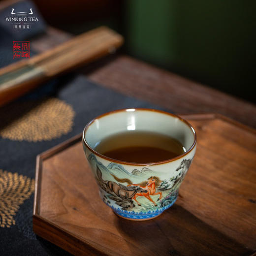 问鼎汝瓷鼎峰柴窑天青馥郁杯（八骏图） 商品图3