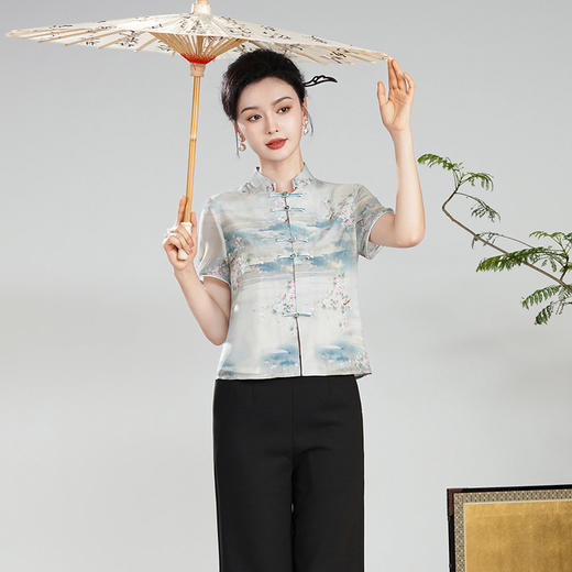 【云蓝】改良新中式国风，前开襟唐装桑蚕丝上衣XGT-T24112 商品图3