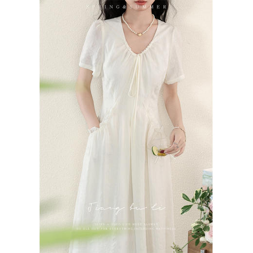 鹿向南「绮梦轻纱」法式复古短袖连衣裙女夏季新款V领中长裙QYM002130 商品图2