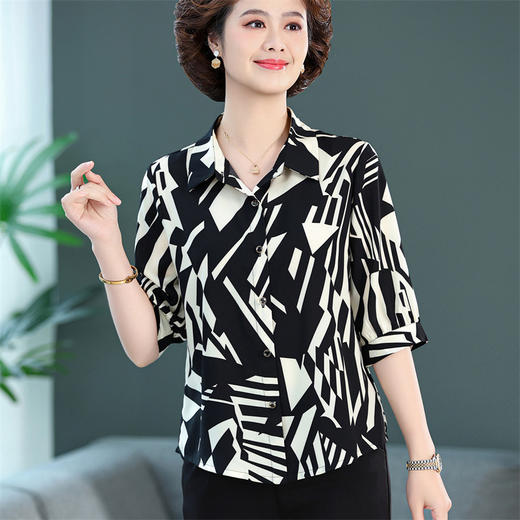 GY31P-818衬衫女中袖印花2024夏装新款衬衣时尚洋气碎花中年妈妈打底衫 商品图1