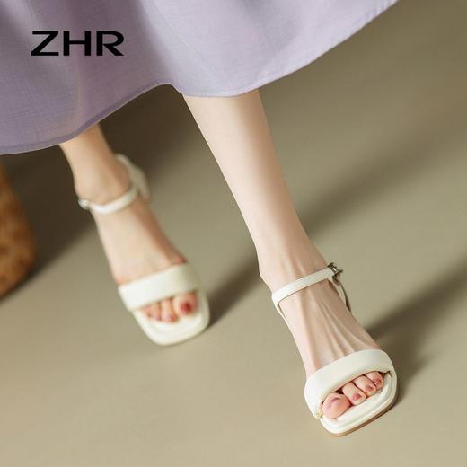 ZHR一字带粗跟凉鞋2023新款凉鞋女外穿洋气超仙鞋子夏季百搭凉鞋 商品图6