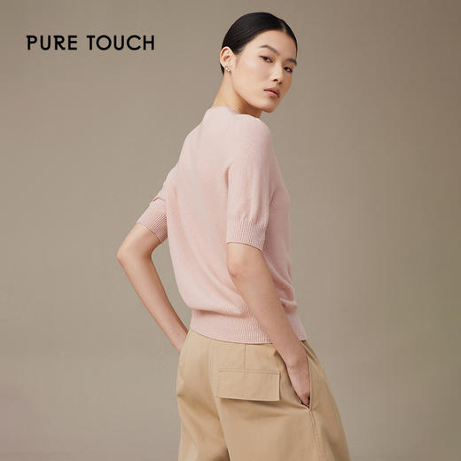 pure touch秋季100%绵羊毛女士短袖针织衫浅粉色 商品图3